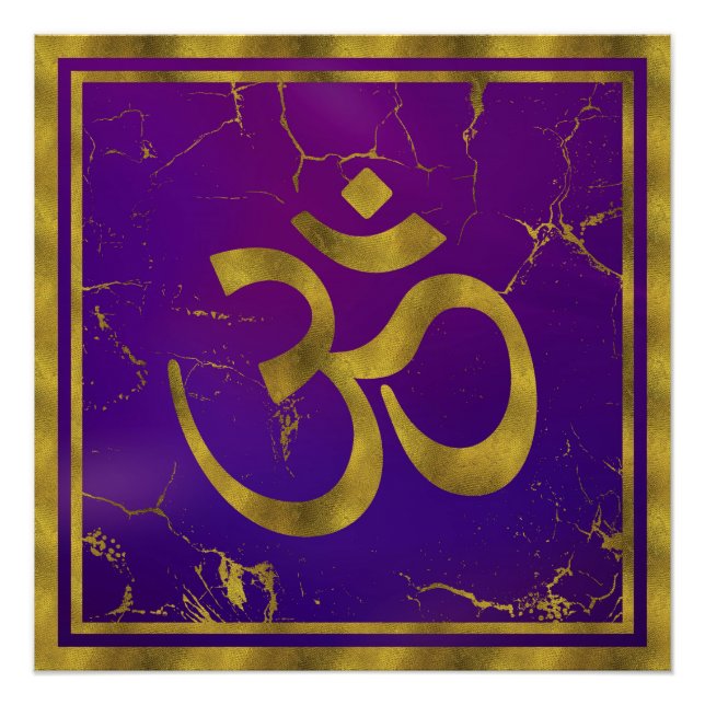 Gold OM Symbol - Om, Omkara auf Lila/Indigoklo Poster (Vorderseite)
