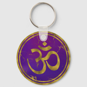 Gold OM Symbol - Om, Omkara auf Lila/Indigoklo Schlüsselanhänger