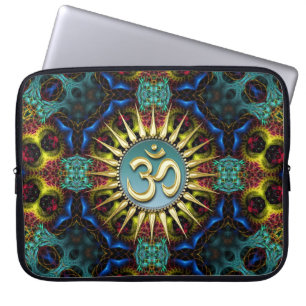 Gold OM Teal+Blau Fraktal Tapestry Laptop Hülle Laptopschutzhülle