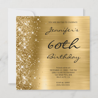 Gold Ombre Foil Verlassen Glitzer 60. Geburtstag Einladung