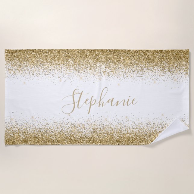 Gold Ombre Glitzer Personalisiert Strandtuch (Vorderseite)