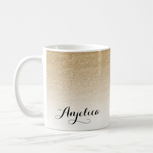 Gold Ombre Imitate Glitzer Name Kaffee Tasse (Links)