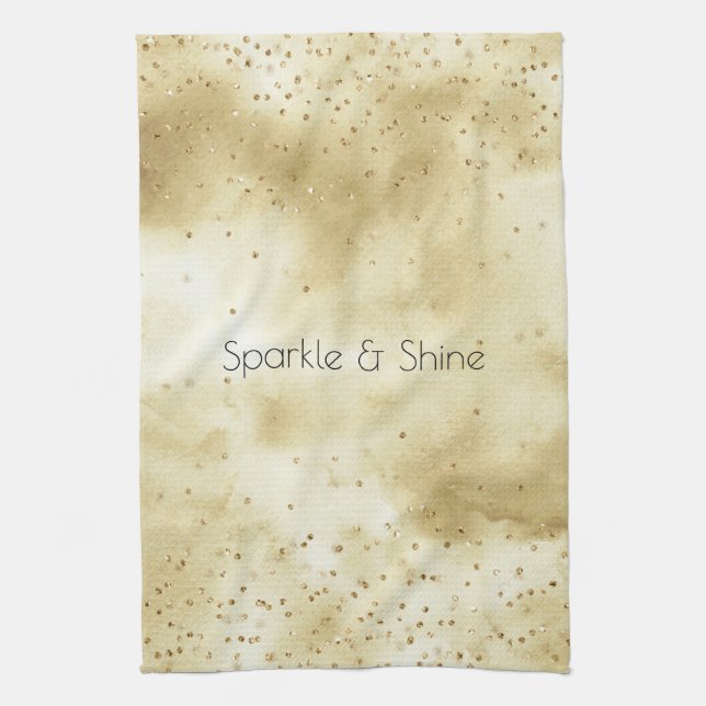 Gold Ombre Watercolor Confetti Sparkle Geschirrtuch (Vertikal)