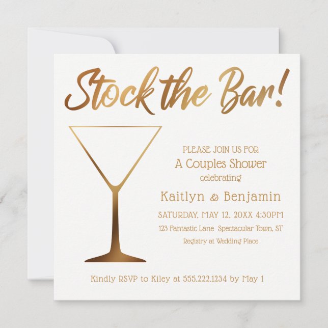 Gold Ombre & White Couples Bar Dusche Einladung (Vorderseite)
