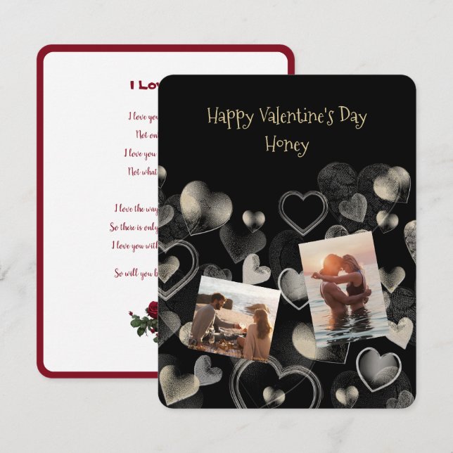 Gold-on-Black Elegant Flat Valentine Card Karte (Vorne/Hinten)