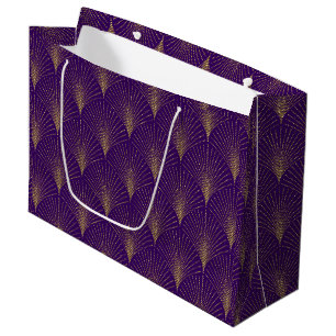 Gold on Purple Art Déco Motif Grand sac cadeau