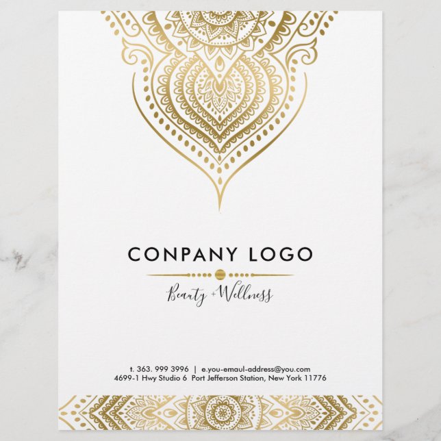 Gold on White Verziert Paisley mandala Flyer (Hinten)