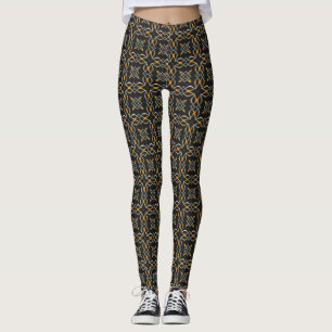 Gold, Orange, auf Schwarz-Dressy-Leggings Leggings