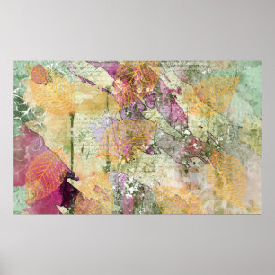 Gold Orange Fall Leaf Blätter auf Vintager Decoupa Poster