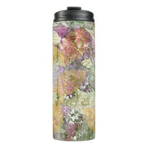 Gold Orange Fall Leaf Blätter auf Vintager Decoupa Thermosbecher