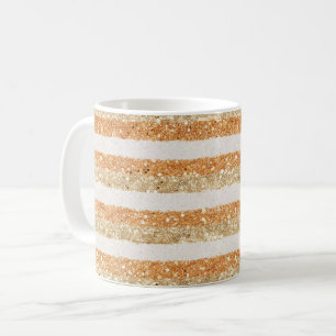 Gold Orange Glitter Cream Streifen  Kaffeetasse