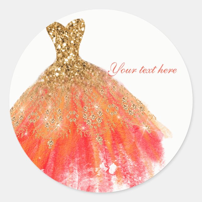 Gold Orange Glitzer Glam Dress Fall Gastgeschenk Runder Aufkleber (Vorderseite)