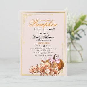 Gold Orange Pumpkin Floral Baby Dusche Einladung