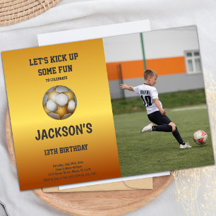Gold Orange Soccer Anniversaire Invitations avec p