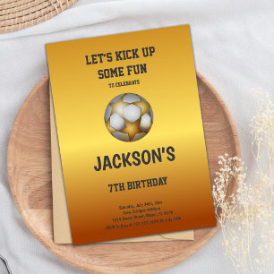 Gold Orange Soccer Invitations Anniversaire