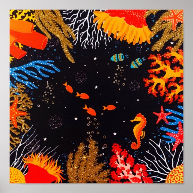 Gold Orange Tropical Summer Ocean Underwater Poster (Vorne)