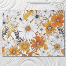 Gold Orange White Daisy Boho Wildblume Decoupage