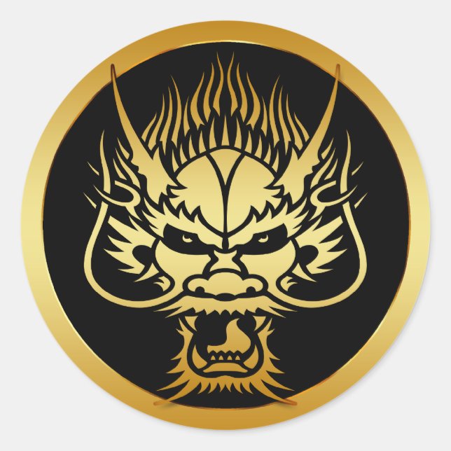 GOLD ORIENTAL DRAGON HEAD RUNDER AUFKLEBER (Vorderseite)
