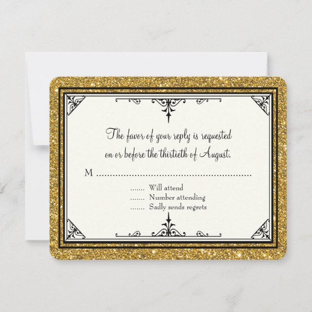 Gold Ornament Glitzer Striping Classic Elegante RSVP Karte (Vorderseite)