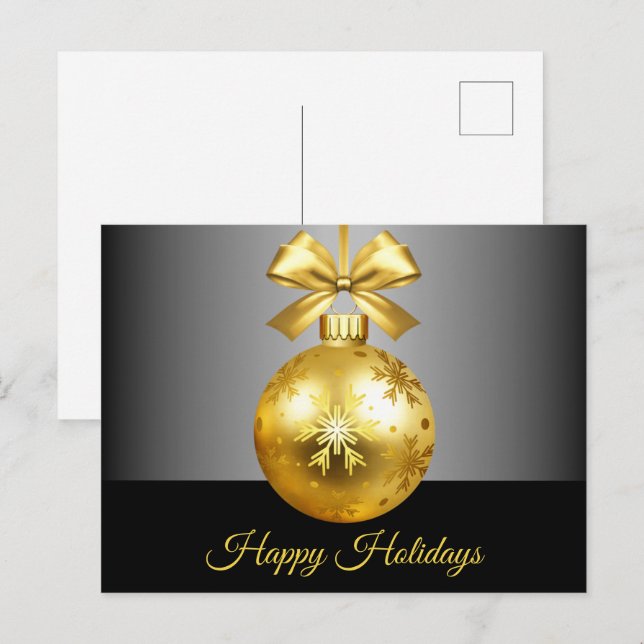 Gold Ornament Holiday Postkarte (Vorne/Hinten)