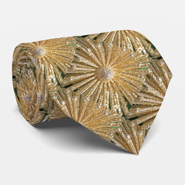 Gold Ornament Imitate Sparkle Print Necktie Krawatte (Gerollt)