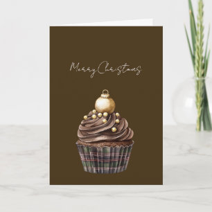 Gold-Ornament-Schokoladen-Kariert-Cupcake-Weihnach Karte