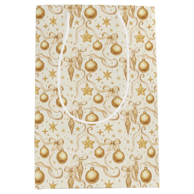 Gold Ornamente Bows Weihnachtsfeiertag Mittlere Geschenktüte (Vorderseite)