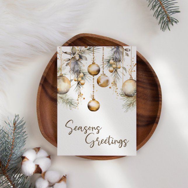 Gold Ornamente White Holly Business Weihnachtskart (Von Creator hochgeladen)