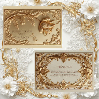 Gold Ornate Baroque Grandeur Floral Motif Wedding  Dankeskarte