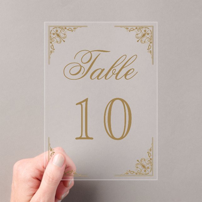 Gold Ornate Wedding Acrylic Table Number Acryleinladungen (Insitu (Handheld))
