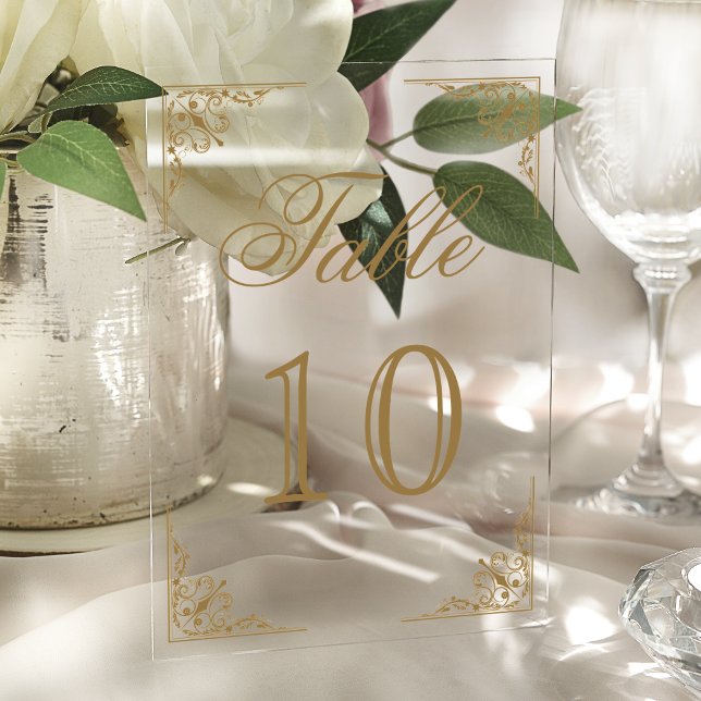 Gold Ornate Wedding Acrylic Table Number Acryleinladungen (Von Creator hochgeladen)