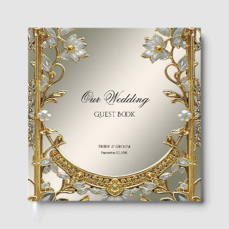Gold Ornate White Floral Guest Book Gästebuch