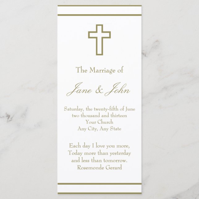 Gold Outline Cross Set Wedding Programme (Devant)