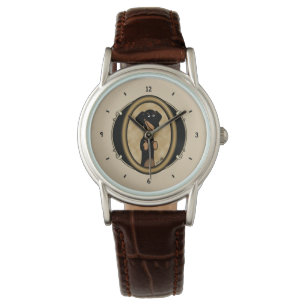 Gold Oval Dackel Cartoon Portrait (schwarz & tan) Armbanduhr
