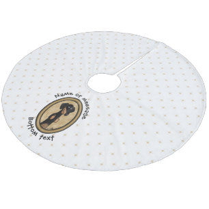 Gold Oval Dackel Cartoon Portrait (schwarz & tan) Fleece Weihnachtsbaumdecke