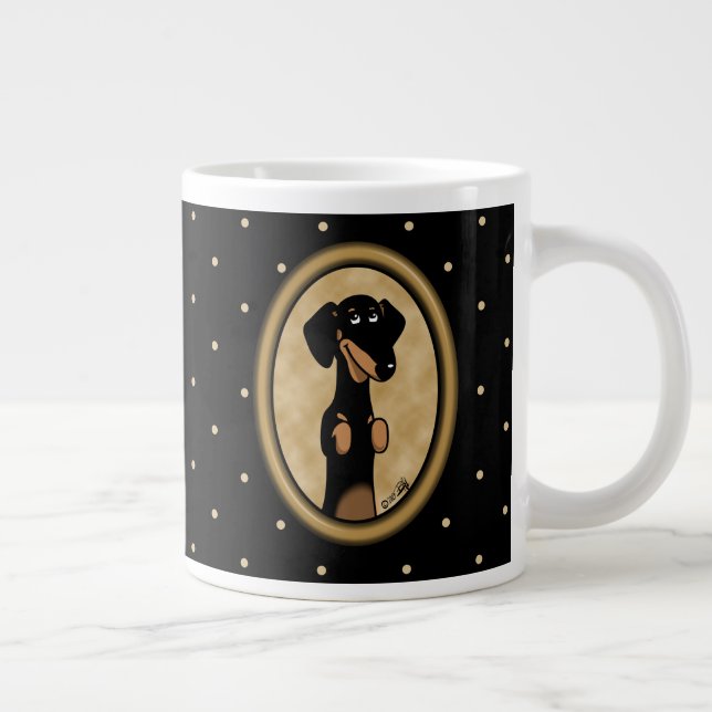 Gold Oval Dackel Cartoon Portrait (schwarz & tan) Jumbo-Tasse (Rechts)