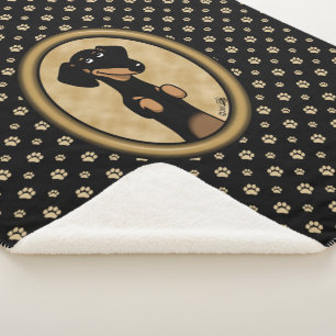 Gold Oval Dackel Cartoon Portrait (schwarz & tan) Sherpadecke