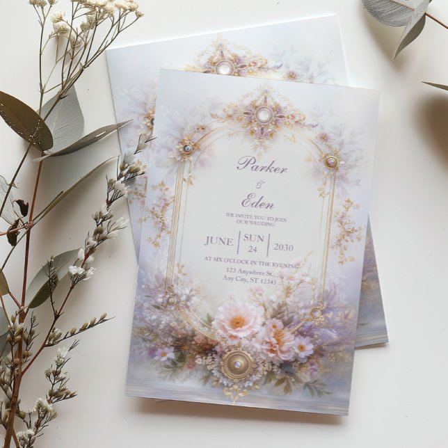 Gold Oval Frame Blush Floral Jewel Elegant Wedding Einladung (Von Creator hochgeladen)