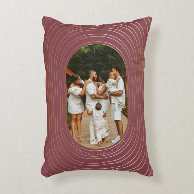 Gold Oval Frame Custom Foto Family Weihnachten Dekokissen (Vorderseite(Vertikal))
