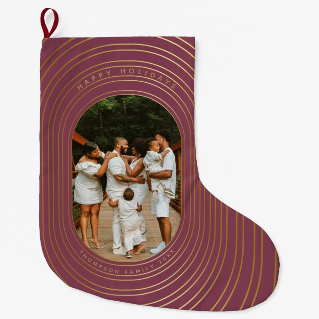 Gold Oval Frame Custom Foto Family Weihnachten Großer Weihnachtsstrumpf (Vorderseite)