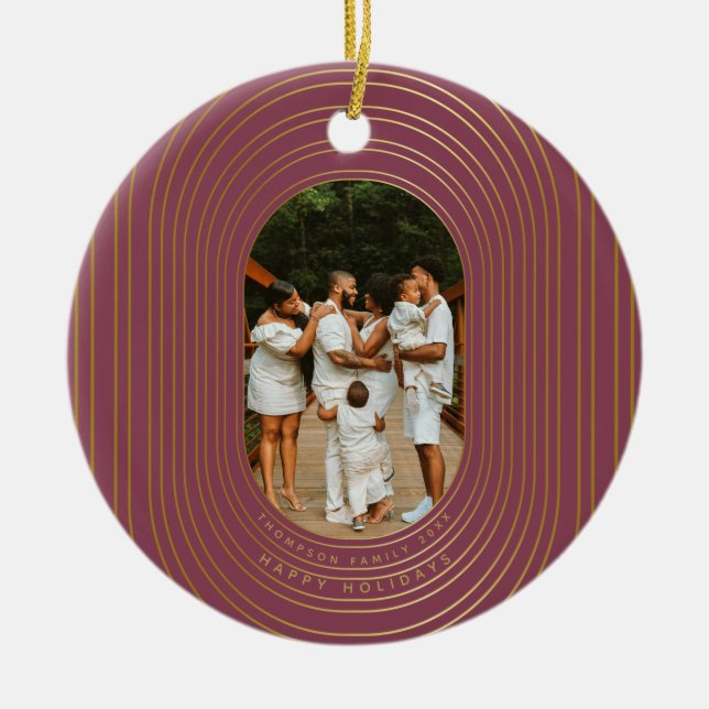 Gold Oval Frame Custom Foto Family Weihnachten Keramik Ornament (Vorne)