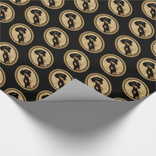 Gold Oval Frame Dackel Portrait (schwarz & tan) Geschenkpapier