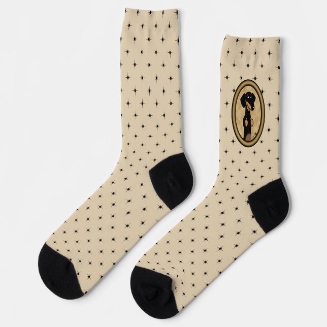 Gold Oval Frame Dackel Portrait (schwarz & tan) Socken (Linkes Detail)