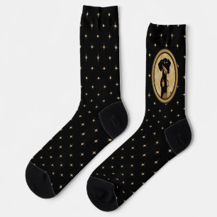 Gold Oval Frame Dackel Portrait (schwarz & tan) Socken