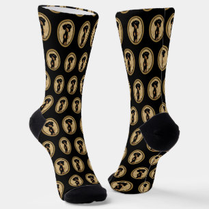 Gold Oval Frame Dackel Portrait (schwarz & tan) Socken