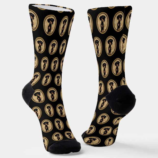 Gold Oval Frame Dackel Portrait (schwarz & tan) Socken (Gewinkelt)