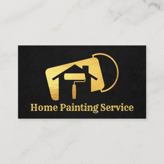 Gold Paint Can Zuhause Roller Brush Painting Visitenkarte (Vorderseite)