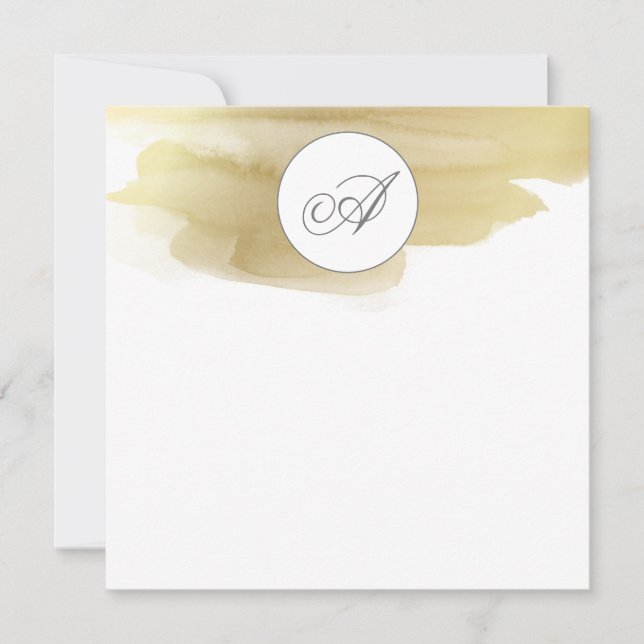 Gold Paint Smudge Monogram Flat NoteCard Mitteilungskarte (Vorderseite)