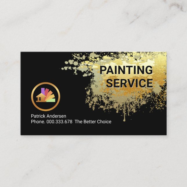 Gold Paint Splatter Painter Service Visitenkarte (Vorderseite)
