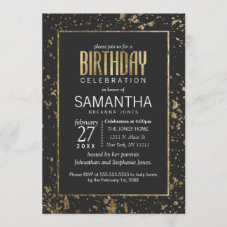 Gold Paint Spritzer Geburtstagsparty lädt ein Einladung